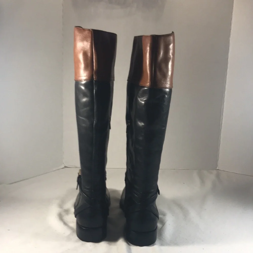 Coach Micha Black and Brown Leather Knee-High Women's Side Zip Riding Boots